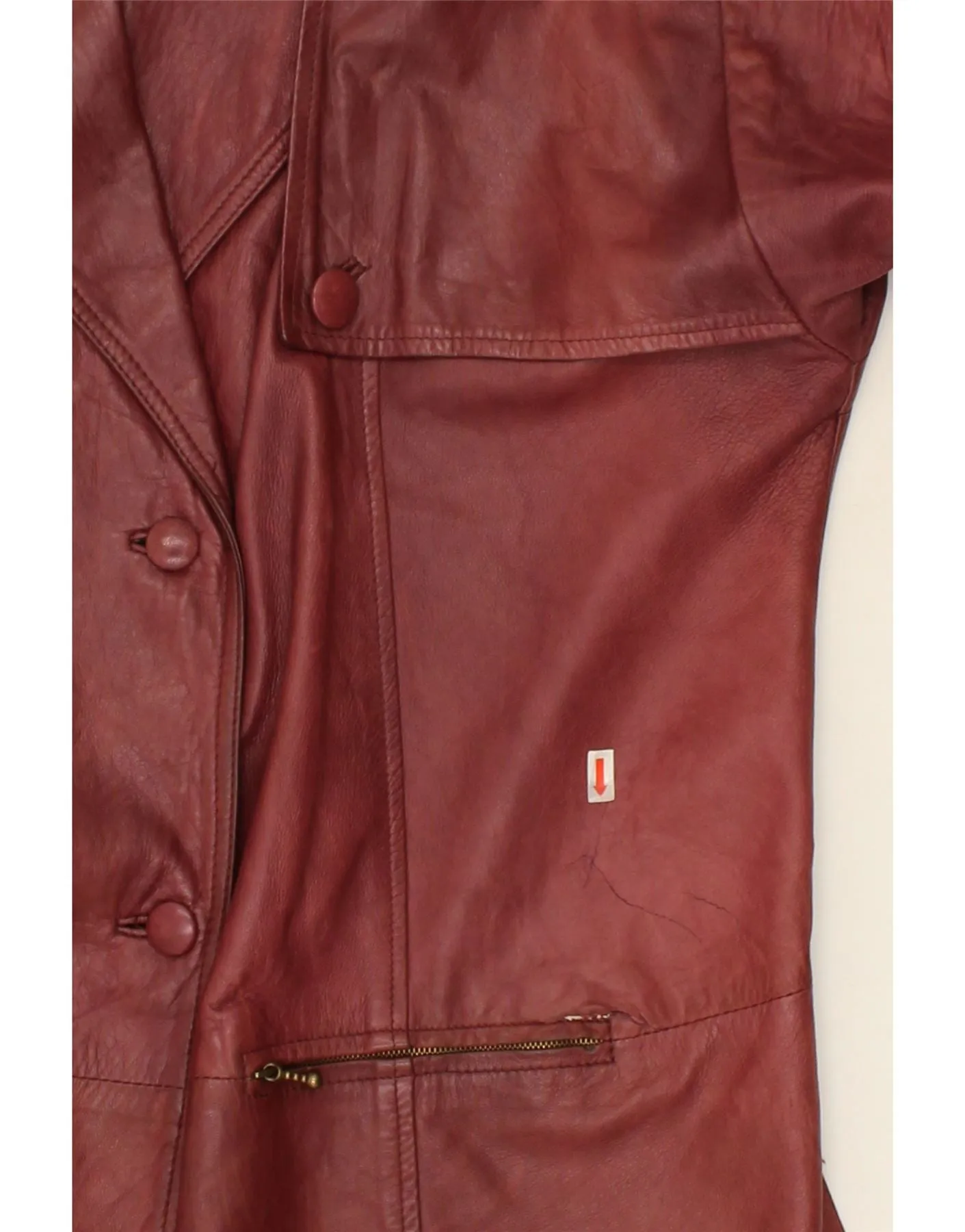 VINTAGE Womens Leather Overcoat UK 14 Medium Burgundy Leather